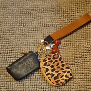 Leopard and Black Keychain Wallet Set